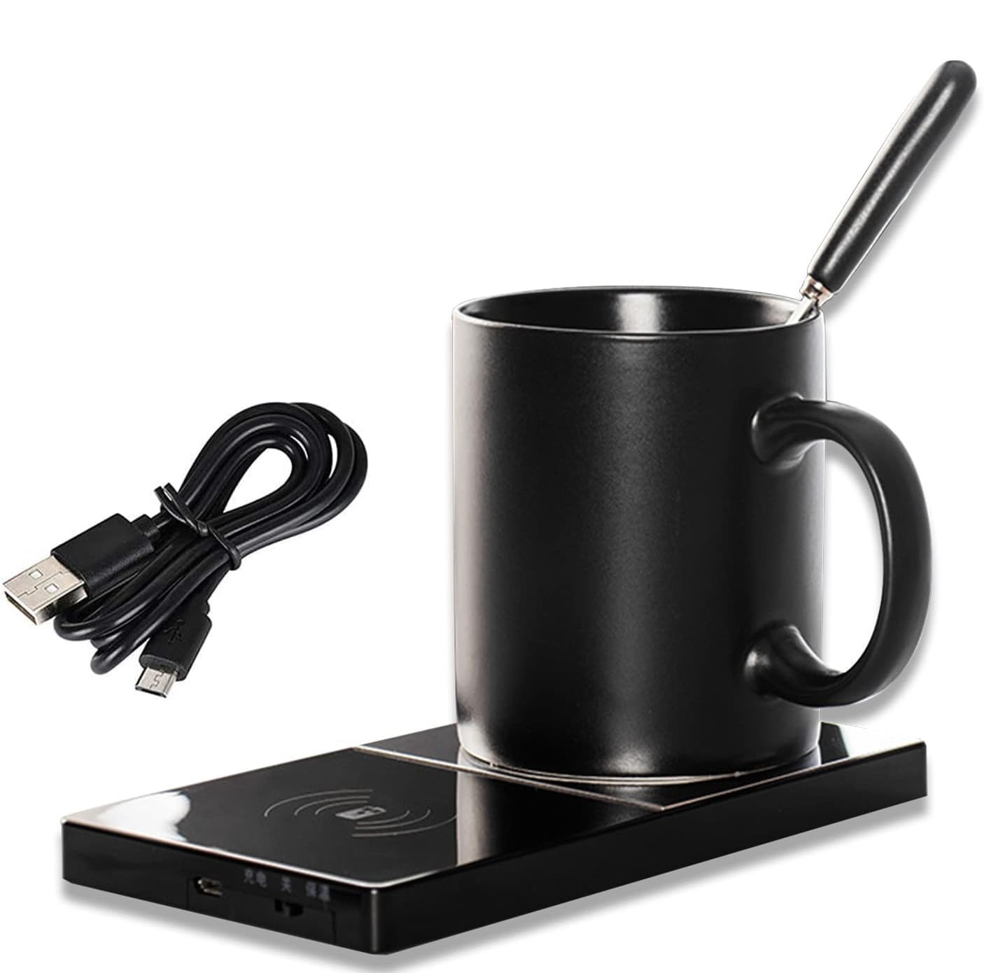 Coffee Mug Warmer, Smart Cup Warmer for Office Desk, Multifunction Electric Beverage Warmer Plate, 2 in 1 Wireless Charger, USB Heating Coaster Drink Warmer for Cocoa, Tea, Milk (Cup Not Included)