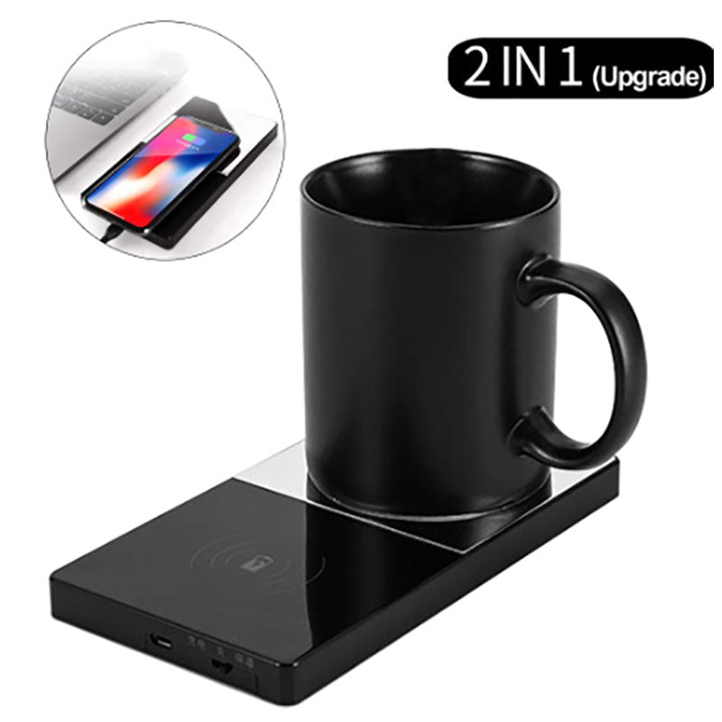 Coffee Mug Warmer, Smart Cup Warmer for Office Desk, Multifunction Electric Beverage Warmer Plate, 2 in 1 Wireless Charger, USB Heating Coaster Drink Warmer for Cocoa, Tea, Milk (Cup Not Included)